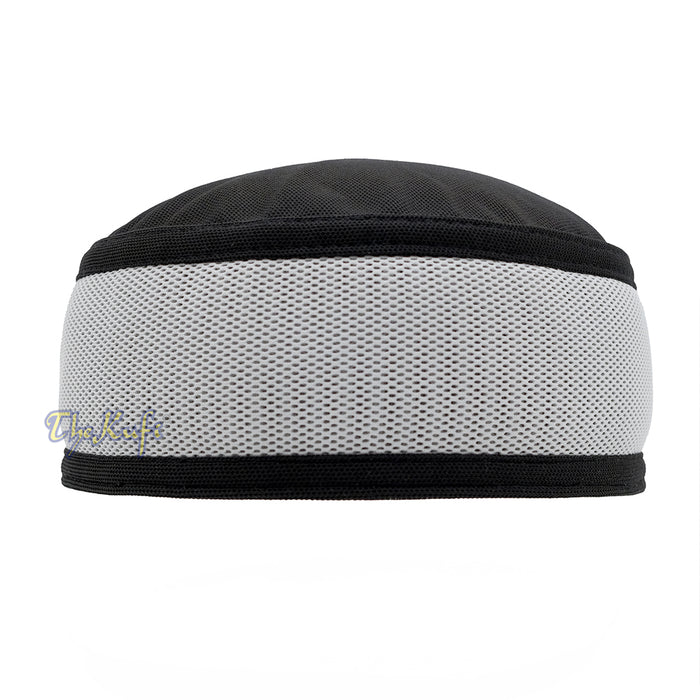 Black and Light Gray Madun Vented Top Pliable Two-Color Round Kufi Hat