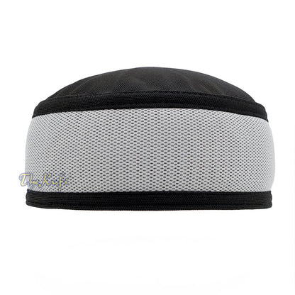 Black and Light Gray Madun Vented Top Pliable Two-Color Round Kufi Hat