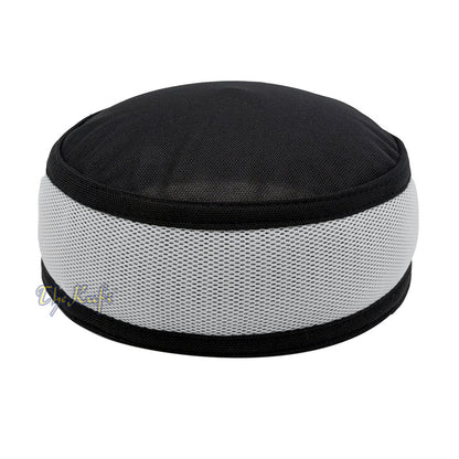 Black and Light Gray Madun Vented Top Pliable Two-Color Round Kufi Hat