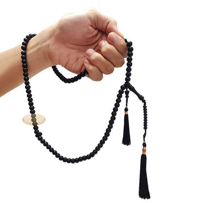 Black Citrus Wood Handcrafted Tasbih with Copper Wire-Decorated Tassels