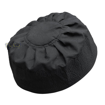 Black Fabric Ijazi Pleated-Top Cotton Blend Naqshabandi Ijazi Kufi Cap