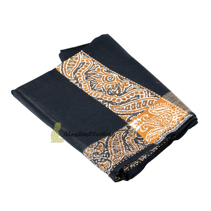 Black Habaib Style Sorban Shawl Turban Rust Brown Design 56x203cm
