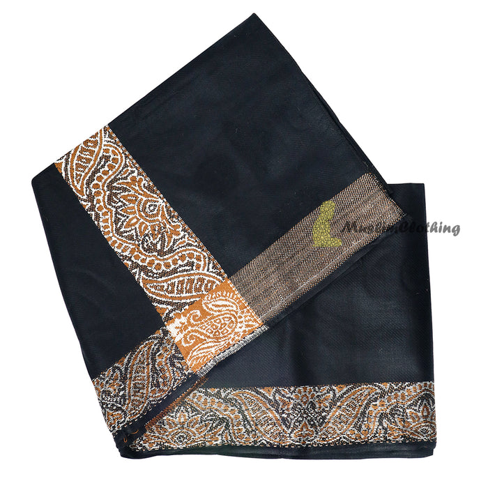 Black Habaib Style Sorban Shawl Turban Rust Brown Design 56x203cm