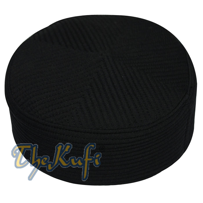 Black Kufi Cap Padded Rounded-Top Straight-Stitch Design Islamic Wardrobe Prayer Hat