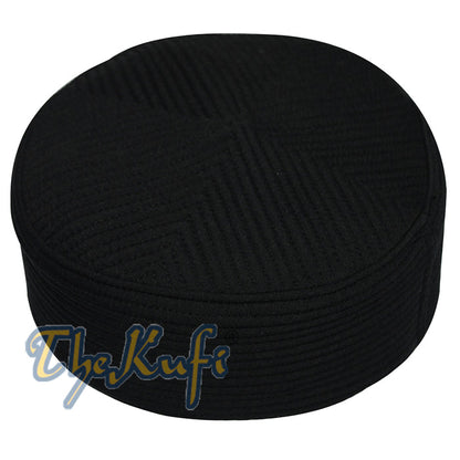 Black Kufi Cap Padded Rounded-Top Straight-Stitch Design Islamic Wardrobe Prayer Hat