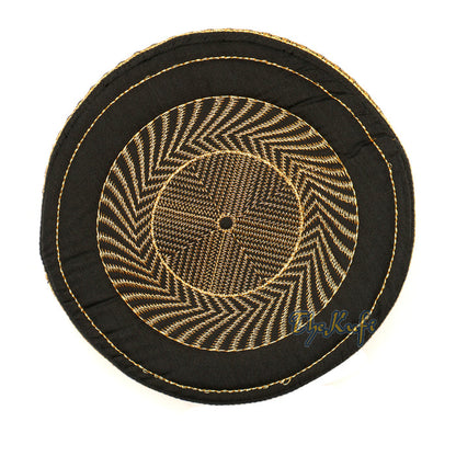 Black Kufi Hat with Gold Embroidery - African-Style Metallic Thread Padded
Semi-Stiff Prayer Cap Topi