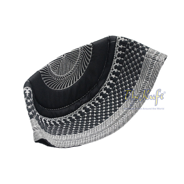 Black Quilted Hat with Silver Embroidery