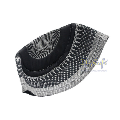 Black Quilted Hat with Silver Embroidery