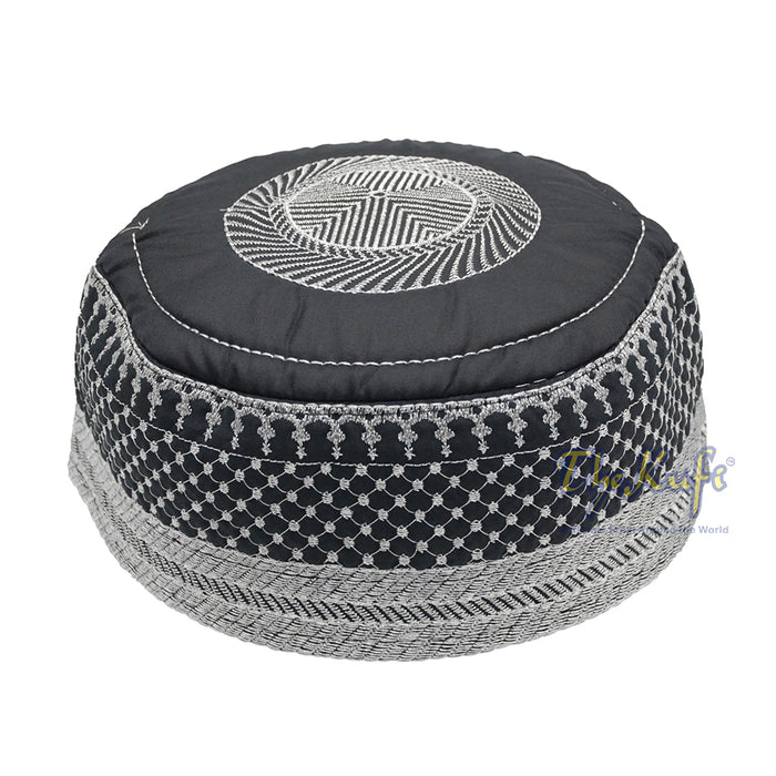 Black Quilted Hat with Silver Embroidery
