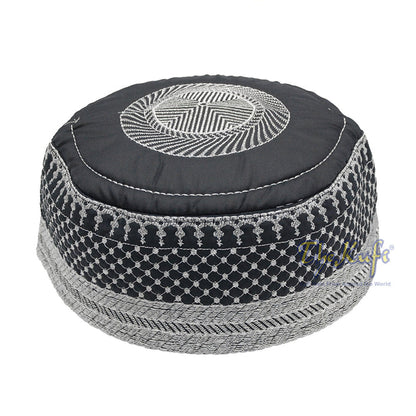 Black Quilted Hat with Silver Embroidery