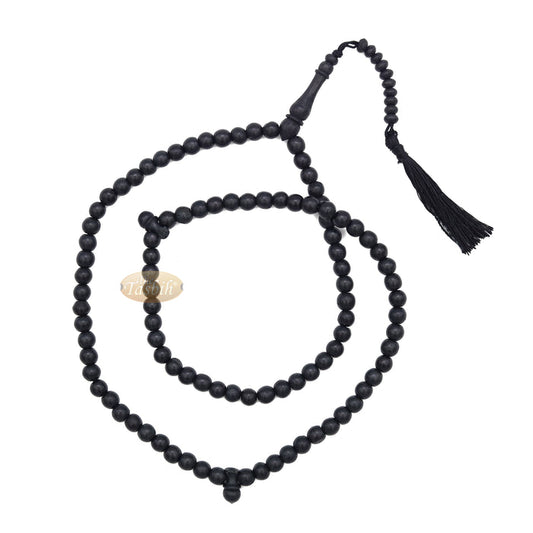 Black Rustic Islamic Prayer Beads Rustic 99-Bead 8 mm Coffee Wood Tasbih Tasseled Oval Countered Beads