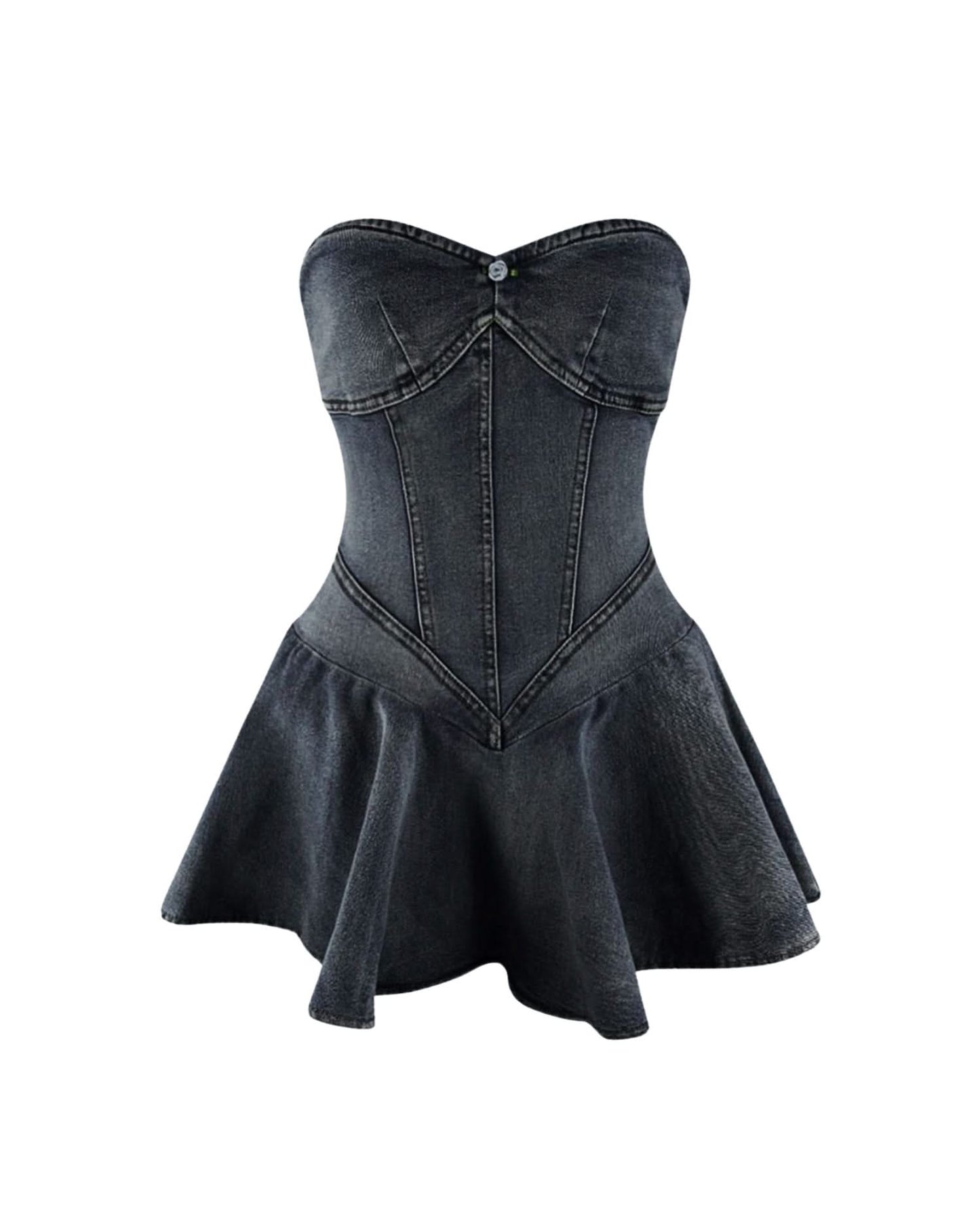 Black Strapless Denim Mini Dress