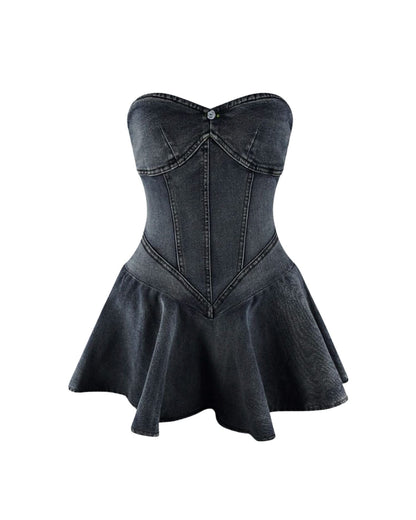 Black Strapless Denim Mini Dress