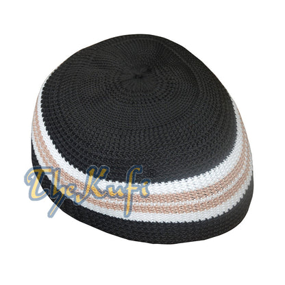 Black with Brown & White / 1 Line Kufi Hat