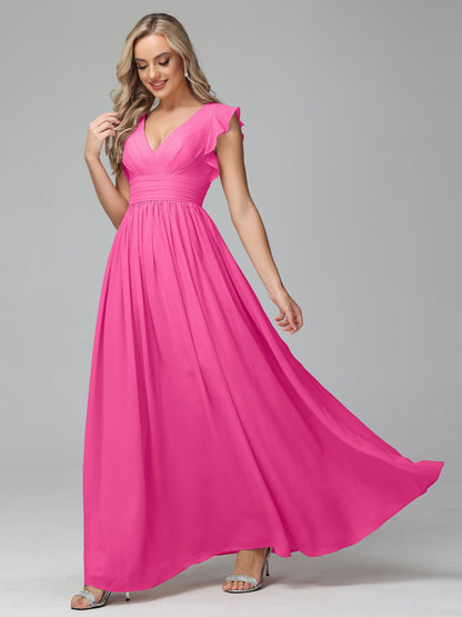 Bonnie V Neck Empire Chiffon Bridesmaid Dresses With Ruffle Sleeves