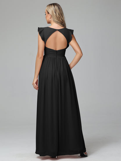 Bonnie V Neck Empire Chiffon Bridesmaid Dresses With Ruffle Sleeves