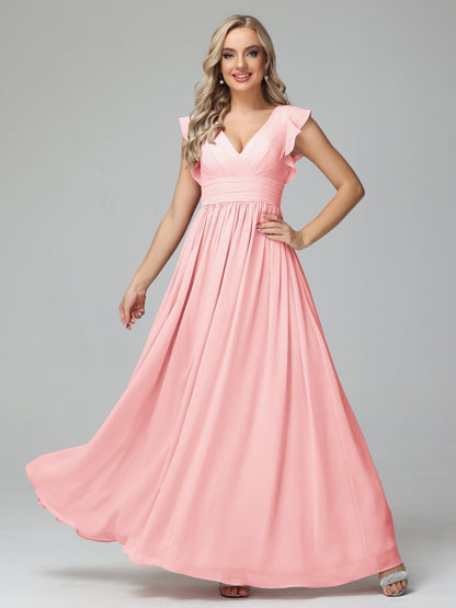 Bonnie V Neck Empire Chiffon Bridesmaid Dresses With Ruffle Sleeves