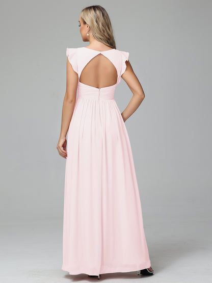 Bonnie V Neck Empire Chiffon Bridesmaid Dresses With Ruffle Sleeves