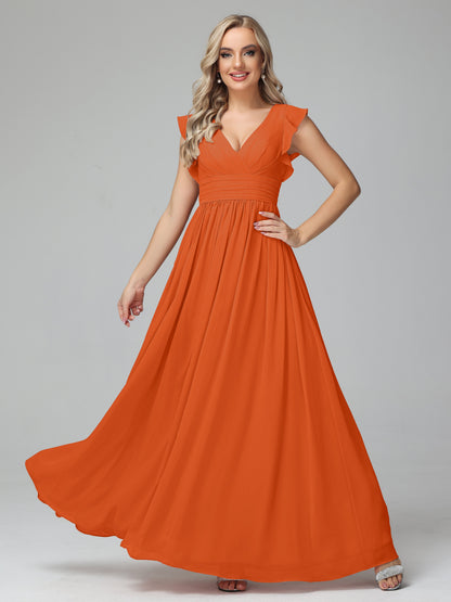 Bonnie V Neck Empire Chiffon Bridesmaid Dresses With Ruffle Sleeves