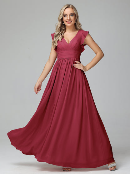 Bonnie V Neck Empire Chiffon Bridesmaid Dresses With Ruffle Sleeves