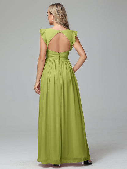 Bonnie V Neck Empire Chiffon Bridesmaid Dresses With Ruffle Sleeves