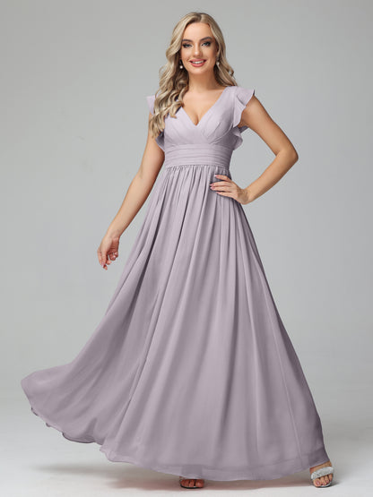 Bonnie V Neck Empire Chiffon Bridesmaid Dresses With Ruffle Sleeves