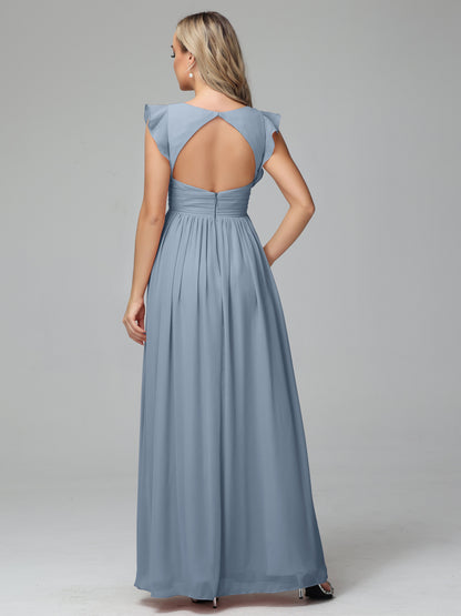 Bonnie V Neck Empire Chiffon Bridesmaid Dresses With Ruffle Sleeves