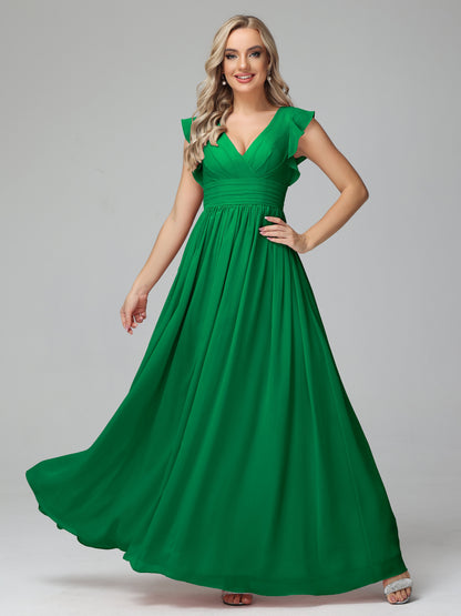 Bonnie V Neck Empire Chiffon Bridesmaid Dresses With Ruffle Sleeves