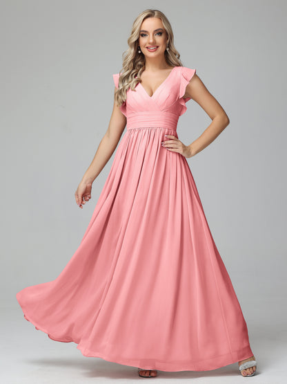 Bonnie V Neck Empire Chiffon Bridesmaid Dresses With Ruffle Sleeves