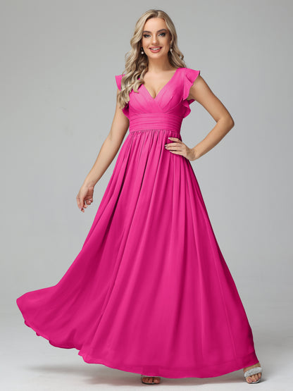 Bonnie V Neck Empire Chiffon Bridesmaid Dresses With Ruffle Sleeves