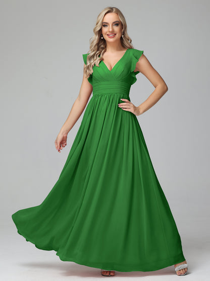 Bonnie V Neck Empire Chiffon Bridesmaid Dresses With Ruffle Sleeves