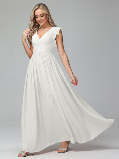 Bonnie V Neck Empire Chiffon Bridesmaid Dresses With Ruffle Sleeves