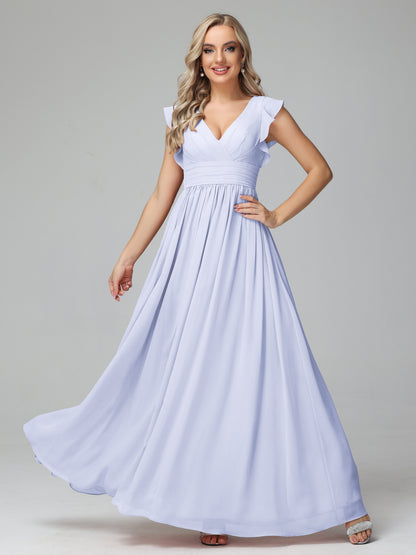 Bonnie V Neck Empire Chiffon Bridesmaid Dresses With Ruffle Sleeves