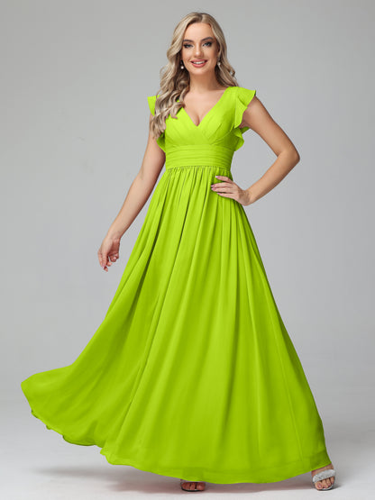 Bonnie V Neck Empire Chiffon Bridesmaid Dresses With Ruffle Sleeves