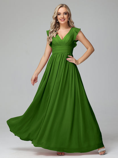 Bonnie V Neck Empire Chiffon Bridesmaid Dresses With Ruffle Sleeves