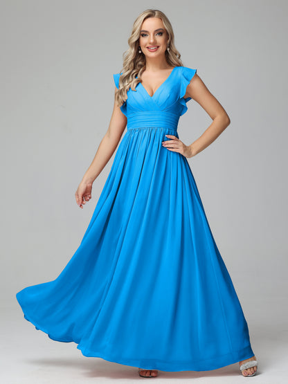 Bonnie V Neck Empire Chiffon Bridesmaid Dresses With Ruffle Sleeves