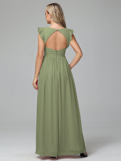 Bonnie V Neck Empire Chiffon Bridesmaid Dresses With Ruffle Sleeves