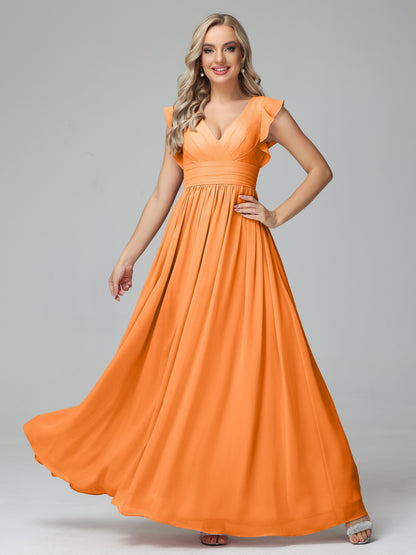 Bonnie V Neck Empire Chiffon Bridesmaid Dresses With Ruffle Sleeves