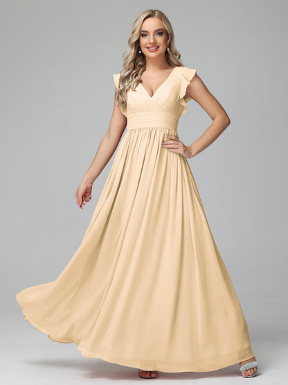 Bonnie V Neck Empire Chiffon Bridesmaid Dresses With Ruffle Sleeves