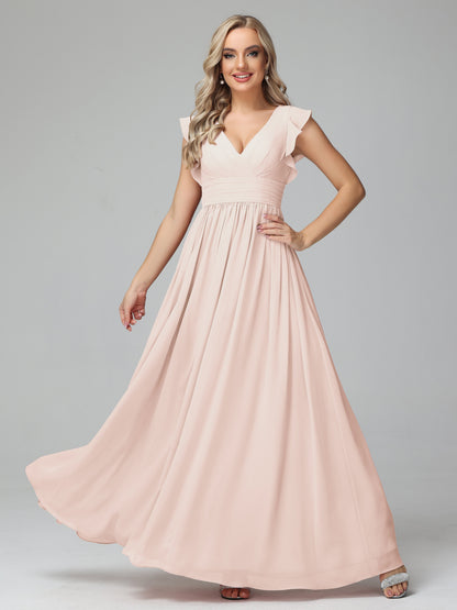 Bonnie V Neck Empire Chiffon Bridesmaid Dresses With Ruffle Sleeves