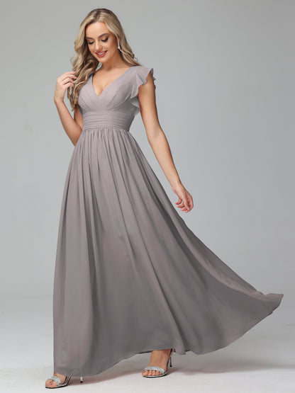 Bonnie V Neck Empire Chiffon Bridesmaid Dresses With Ruffle Sleeves