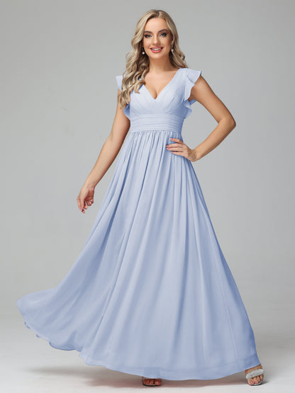 Bonnie V Neck Empire Chiffon Bridesmaid Dresses With Ruffle Sleeves