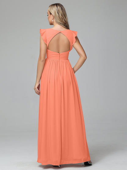 Bonnie V Neck Empire Chiffon Bridesmaid Dresses With Ruffle Sleeves