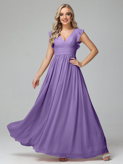 Bonnie V Neck Empire Chiffon Bridesmaid Dresses With Ruffle Sleeves