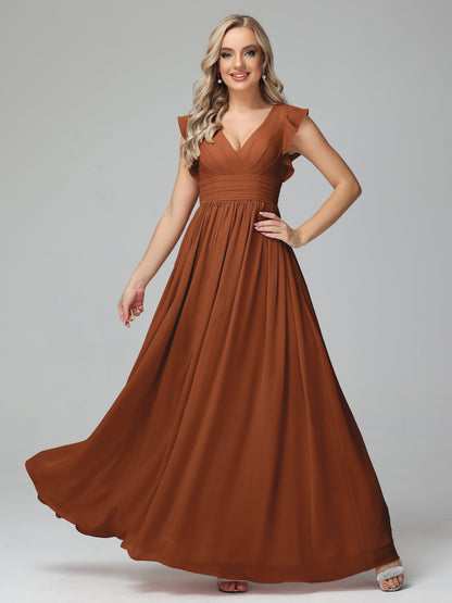 Bonnie V Neck Empire Chiffon Bridesmaid Dresses With Ruffle Sleeves