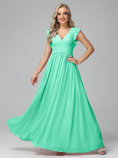Bonnie V Neck Empire Chiffon Bridesmaid Dresses With Ruffle Sleeves
