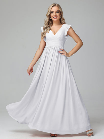 Bonnie V Neck Empire Chiffon Bridesmaid Dresses With Ruffle Sleeves