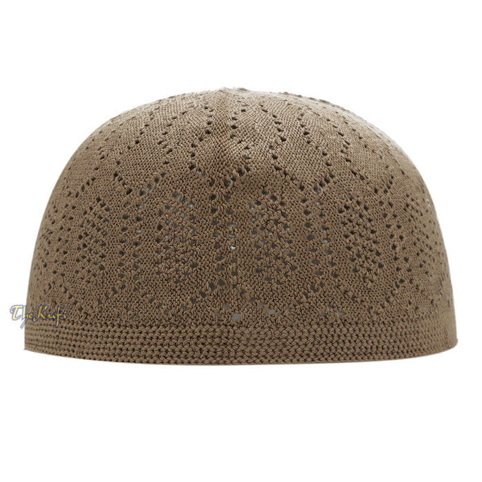 Brown Cotton Machine Knit Open-Work Turkish Kufi