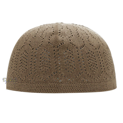 Brown Cotton Machine Knit Open-Work Turkish Kufi