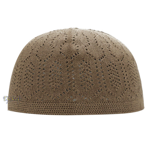 Brown Cotton Machine Knit Open-Work Turkish Kufi